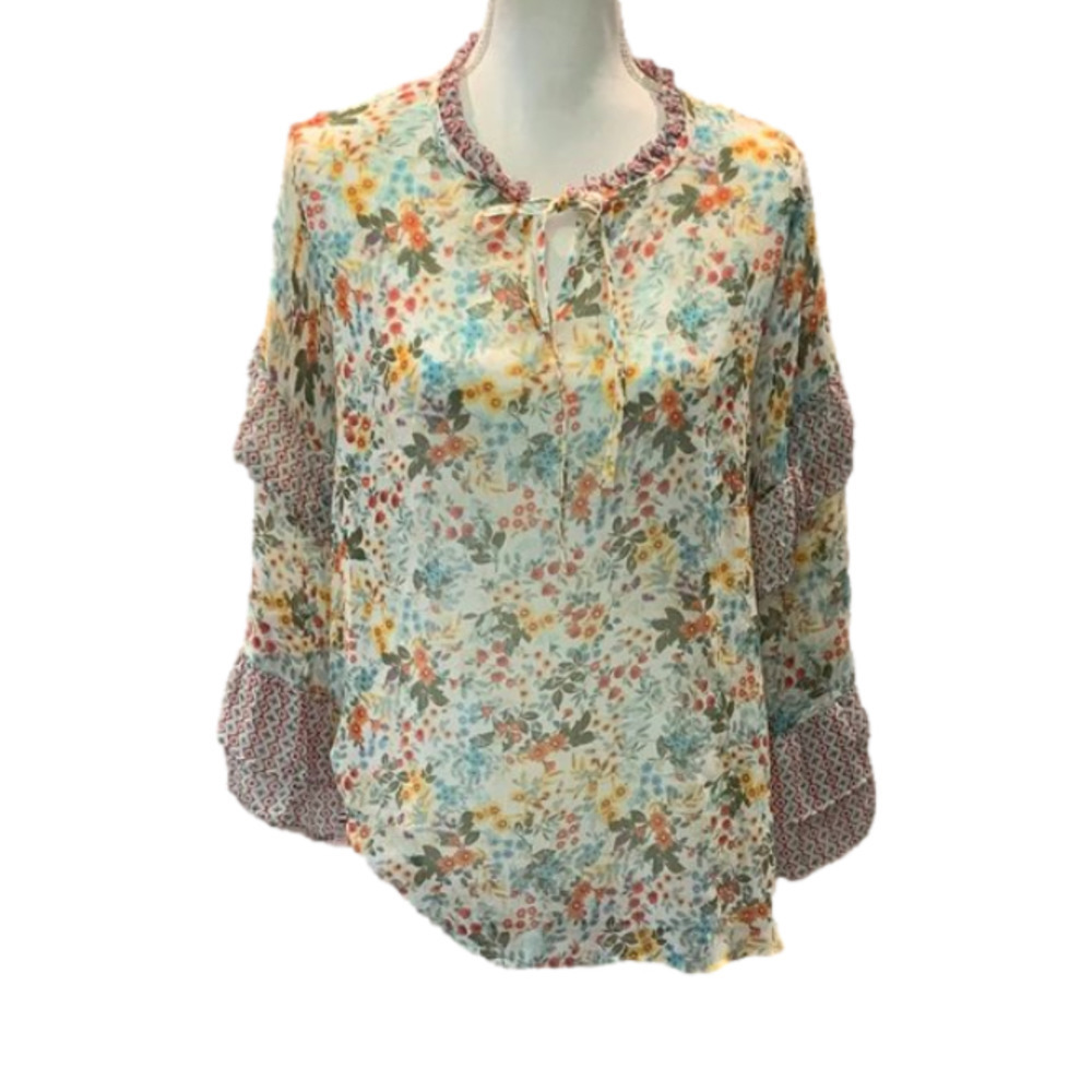 A.n.a. Orange Floral Sheer Peasant Top